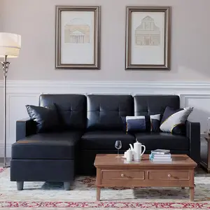 现代简约设计办公沙发套装会议等待客厅3座软黑色人造革沙发黑色组合