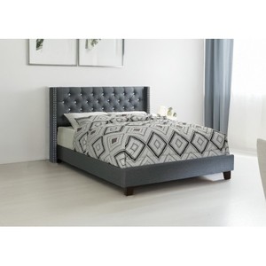 Modern Queen Size Soft <b>Bed</b> Diamond Tufted Headboard Eco-Friendly Durable Design <b>Pine</b> Wood <b>Frame</b> Plastic Legs Blue Home Furniture - Product Image 1