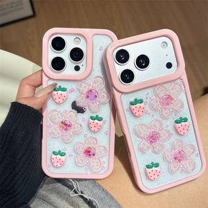 เคสโทรศัพท์มือถือลายการ์ตูนดอกไม้สตรอว์เบอร์รี่สำหรับ iPhone 17 Air 16 15 14 Pro Max ลายแมว KT เรซิ่น 3 มิติ น่ารัก โบว์ DIY ฝาหลังใส - Product Image 6