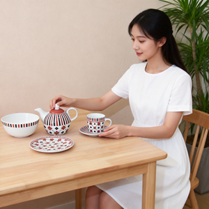 Juego de Vajilla de Porcelana con Diseño de Corazón de <span class=keywords><strong>San</strong></span> Valentín, Juego de Vajilla de Cocina de Cerámica Bonito de HARVIT con Tetera, Taza de Café, Platillo - Product Image 1