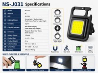 Lampe torche LED COB portable rechargeable au lithium, étanche IP44, magnétique, USB, lumineuse, format poche, ABS, 5000K