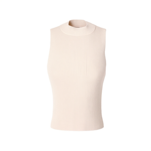 Fine Rib <b>Mock</b> <b>Neck</b> Knit Vest Beige XS Women's Sleeveless <b>Top</b> - Product Image 2