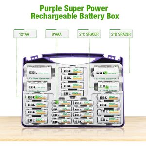 Caja de Pilas EBL Super Power Morada Incluye 12 Pilas AA y 8 Pilas AAA 2 Adaptadores C/D - Product Image 3