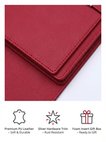 Ensemble cadeau d'affaires 4-en-1 de luxe en cuir rouge avec carnet A5 à feuilles mobiles, stylo, porte-clés et porte-cartes, personnalisable avec logo