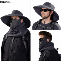 Chapeau Bob à Large Bord avec Cache-Visage et Cache-Cou en Maille de Nylon, Chapeau de Soleil d'Extérieur pour la Pêche et la Randonnée, Hommes et Femmes