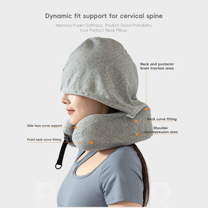 YUE RISE OEM/ODM Oreiller de <span class=keywords><strong>voyage</strong></span> pour le cou en mousse à mémoire de forme, tricoté, avec capuche amovible, mini, pliable et portable, pour l'extérieur, l'<span class=keywords><strong>avion</strong></span>, <span class=keywords><strong>la</strong></span> maison et l'hôtel - Product Image 2