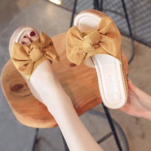 Sandales d'été compensées en daim pour femme <span class=keywords><strong>avec</strong></span> nœud, semelle épaisse et légère en éponge, et fermeture à bouton - Product Image 5