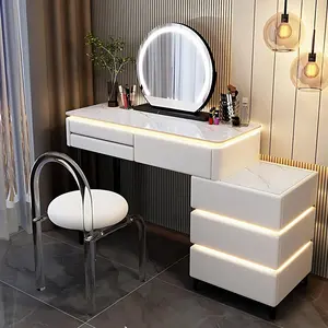 NOVA Marble Tabletop Smart Makeup Vanity Table With LED Lights Mirror Solid Wood Dressing Table For Girls Bedroom Furniture