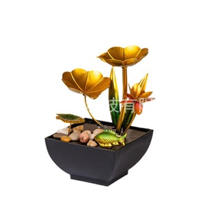 Miniature Water Feature Decor With <b>Backlight</b> Square Electric Plated Metal Flower Design For Living Room <b>TV</b> Cabinet Display - Product Image 2