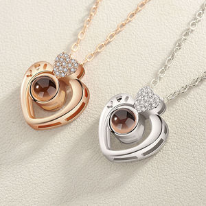 Mode 18k plaqué or chaîne coeur 100 langue je t'aime collier coeur pendentif collier pour femmes cadeau - Product Image 1