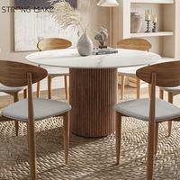 Japandi pierre frittée dessus en marbre cercle en bois maison cuisine à manger 8 10 places bois petite table à manger ronde pour 6
