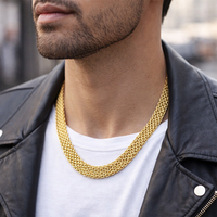 Collier en chaîne à mailles larges et plates en acier inoxydable, collier ras du cou tressé à maillons apparents