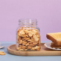 250ml 500ml 750ml Stoples Kaca Persegi Bening Food Grade dengan Tutup Sekrup Logam untuk Kemasan Kue, Selai, dan Camilan