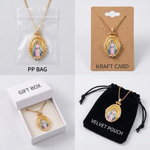 Colgante Ovalado Moderno Religioso de Latón con Imitación de Perla y Esmalte, Recuerdo de Nuestra Señora de <span class=keywords><strong>Medjugorje</strong></span>, Venta al por Mayor para Europa y EE. UU. - Product Image 4