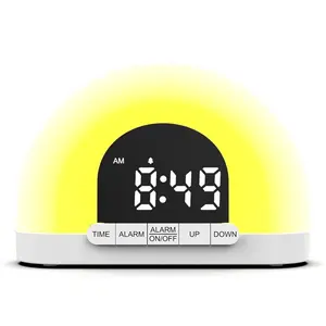 नया सूरज उगता है 0.8 इंच डिस्प्ले अलार्म घड़ी वेक-अप लाइट ध्वनियों के साथ स्नूज़ गर्म नींद रात की रोशनी