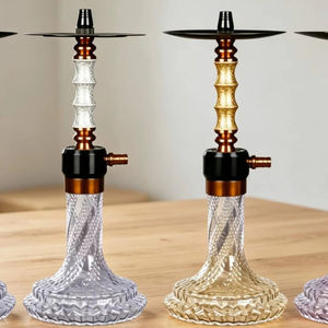 Transparent Glass <b>Hookah</b> Modern Shisha <b>Pipe</b> Glitter Stem Clear Base Metal Accessories for Lounge Bar - Product Image 2