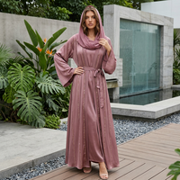Robe longue élégante à volants et lacets, col en V, de haute qualité, couleur unie, manches longues, style Moyen-Orient arabe, avec foulard ton sur ton, ensemble deux pièces