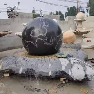 BLVE Garden Decorative Large Feng Shui Natural Stone Floating Sphere Pool Fountain Black Marble Rotating Ball Fountains