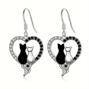 Orecchini Pendenti a Forma di Cuore con Zirconi Bicolore per Donne, Gioielli di Moda Carini - Product Image 1