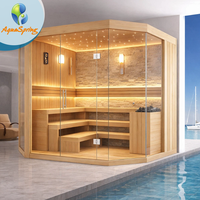 Luxuriöse Maßgefertigte Traditionelle Innensauna-Kabine mit Harvia-Ofen und Rotem Zedernholz für Professionelle Spa- und Wellnessräume