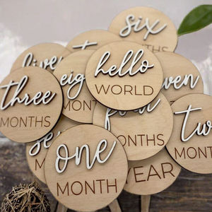 Cartes de développement en bois pour nouveau-né de 15 cm, « Bonjour le monde », gravées et peintes, annonces de naissance, décoration de chambre d'enfant, cadeau de fête prénatale, tableau à lettres - Product Image 5