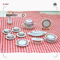 Service à thé miniature en céramique à bord doré, accessoire pour maison de poupée 1:12, mini théière et vaisselle pour jeu d'imitation de poupée