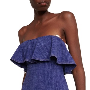 Nouveau maillot de bain une pièce en jean rétro pour femme 2024, motif uni avec haut court, style européen (<span class=keywords><strong>France</strong></span>), <span class=keywords><strong>vacances</strong></span>, plages - Product Image 1