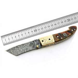 Couteau pliant tactique de poche de qualité industrielle, lame Tanto, pour survie en extérieur, camping, chasse, manche en corne de bélier, cuir OEM - Product Image 1