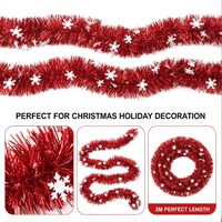 Bande de Noël en soie mélangée rouge et blanche, motif étoile à six branches et flocon de neige, pour arbre de Noël, main courante, cheminée, fenêtre