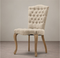 Fauteuil de salle à manger capitonné en bois de style victorien français, avec cadre en bois massif et revêtement en lin, idéal pour hôtel - Vente chaude