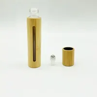 Flacon roll-on en verre et bambou 5ml 10ml 30ml, contenant cylindrique à bille pour parfum, huile essentielle, huile à lèvres
