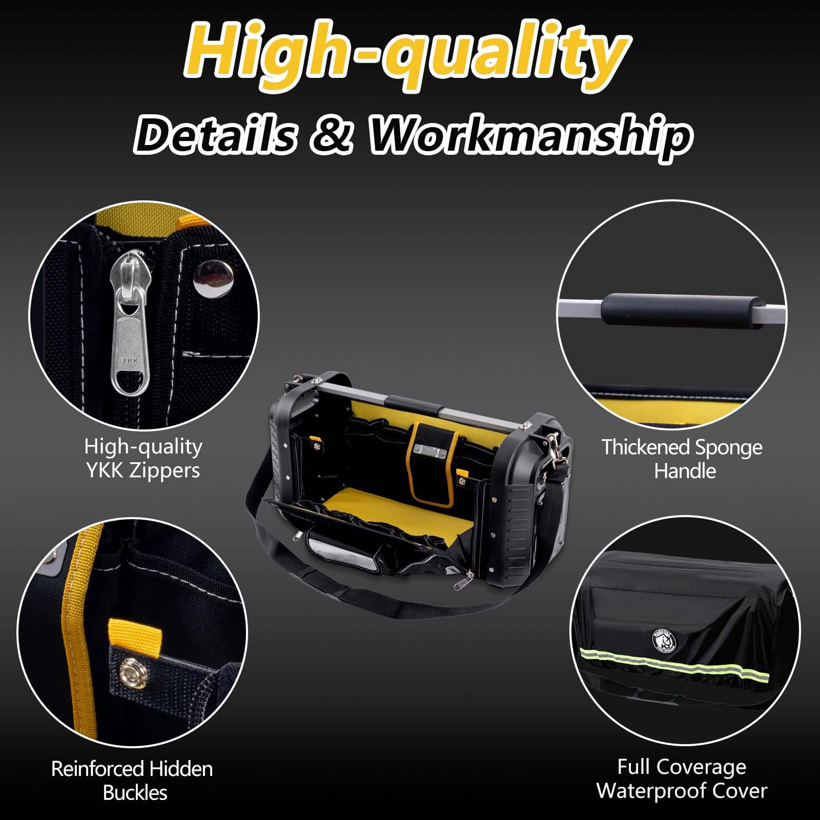 24'' Large Heavy Duty Waterproof Tool Tote Bag 29 Pocket Open Top