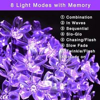 Guirlande lumineuse solaire 8 modes en forme de fleurs de cerisier, violettes, étanches pour extérieur, jardin, patio, décoration d'arbre pour Noël et autres fêtes