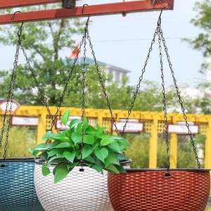 Pot de fleurs suspendu en résine, auto-arrosant, rond, bleu, beige, rouge, blanc, vert, noir, vert foncé, panier pour plantes d'intérieur et d'extérieur - Product Image 2
