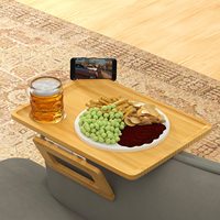 Table d'appoint moderne en bambou avec porte-gobelet plateau pliable pour canapés larges salon canapé accoudoir plateau à clipser sur table