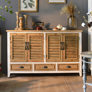 Chinese <b>Rustic</b> Shutter Door Design Solid Wood Furniture Kitchen Dining Room 3 Drawer Storage <b>Cabinet</b> - Product Image 1