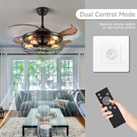 Ventilateur de plafond moderne avec moteur DC, 42 pouces, en fer, 4 pales, éclairage LED, télécommande, 6 vitesses, 110V-220V, pour la maison