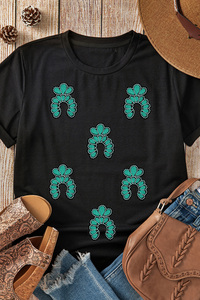 Dear-Lover <span class=keywords><strong>T</strong></span>-<span class=keywords><strong>shirt</strong></span> à paillettes à motif <span class=keywords><strong>turquoise</strong></span> occidental noir pour femmes en gros - Product Image 4