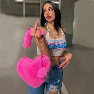 Bolso de mano de piel de color sólido a la moda para mujer, bolso bonito en forma de corazón, bolso de mano de felpa barato, 2023 - Product Image 1