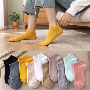 Calcetines Cortos de Algodón para Mujer, Color Sólido, Transpirables, Tejidos, para Uso Diario, Otoño, Casuales, con Logotipo, Ecológicos - Product Image 2