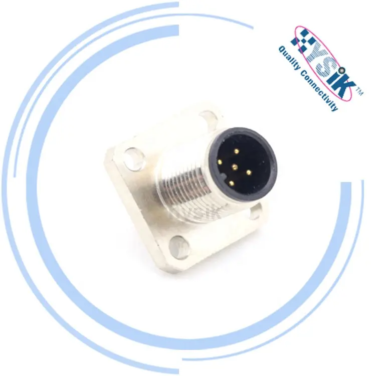 M12 5 position connector IP67 bulkhead receptacle A coding male female sensor socket