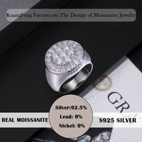 Bague Moissanite entièrement pavée en argent sterling 925 ronde Design D Color VVS Hip Hop Style pour cadeau ou fête