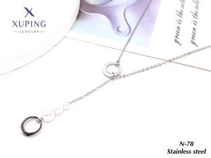 Uping-collar de acero inoxidable Chapado en platino, joyería elegante con letras redondas y corazón de perla, circonita negra, venta al por mayor - Product Image 3