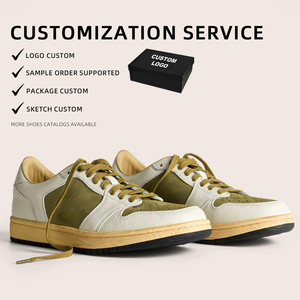 Sneakers pour hommes sur mesure en gros, en cuir véritable, style rétro, effet vieilli, respirantes, légères, faites à la main, blanches, OEM - Product Image 1