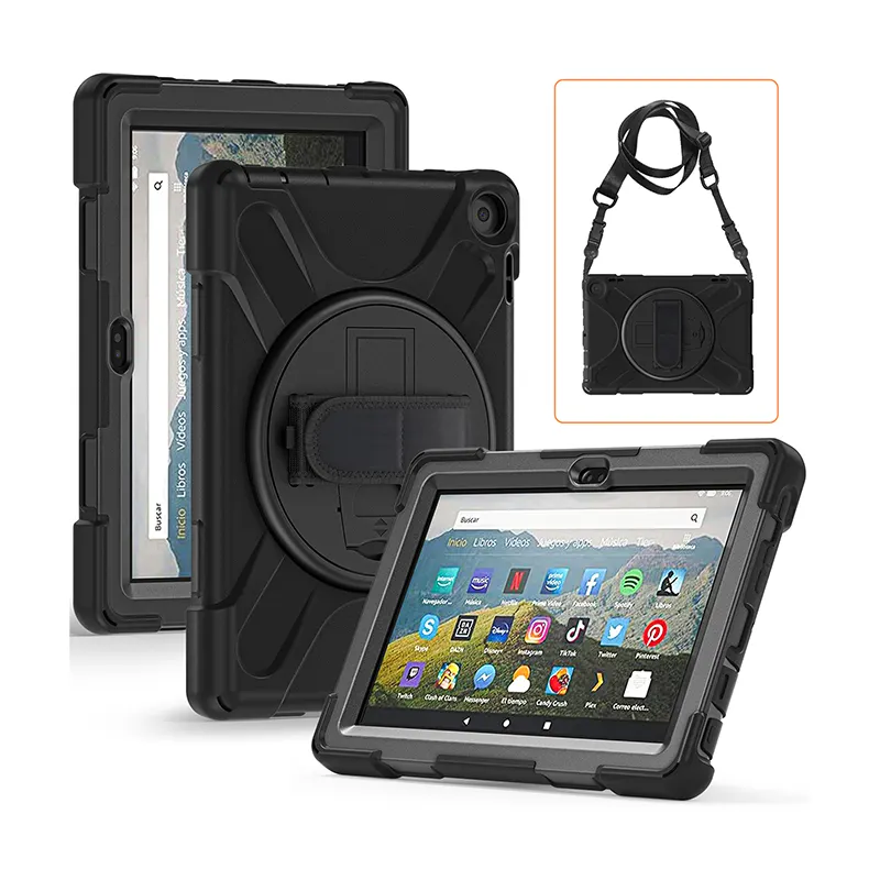Cases For Amazon Fire HD 8" Heavy Duty Shockproof Cover For Amazon Fire HD 8 Inch 2020 Tablet Silicon Case With Shoulder Straps