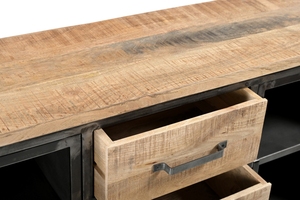 Aparador de la mejor calidad con 2 puertas de vidrio y 3 cajones, acabado natural, material de metal/madera de mango. - Product Image 3