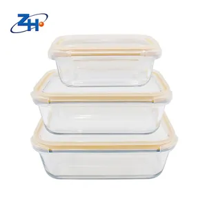 Bán hàng nóng 3 cái thực phẩm thủy tinh container lưu trữ Set với PP có nắp đậy cho nhà bếp nhà Bộ đồ ăn