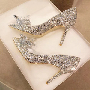 Zapatos de Tacón Alto de Lujo para Mujer, con Punta en Pico, Cristal, Flores de Cristal, Pedrería Dorada, para Boda - Product Image 5