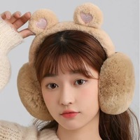 Youki Nouvelles Oreillettes Chaudes d'Automne Hiver en Peluche Douce pour l'Extérieur, Motif Ours en Peluche, Pliables, Non-ajustables, Anti-froid, Couleur Unie, Style Dessin Animé