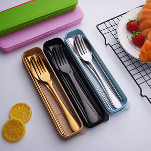 Ensemble <span class=keywords><strong>de</strong></span> couverts portables en acier inoxydable avec étui : cuillère, fourchette, couteau, baguettes, paille – Idéal pour pique-nique, camping, extérieur et voyage - Product Image 1
